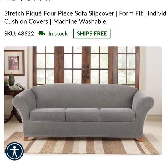 SureFit Stretch Pique 4 Piece Sofa Cover-Gray NWT - Picture 2 of 5